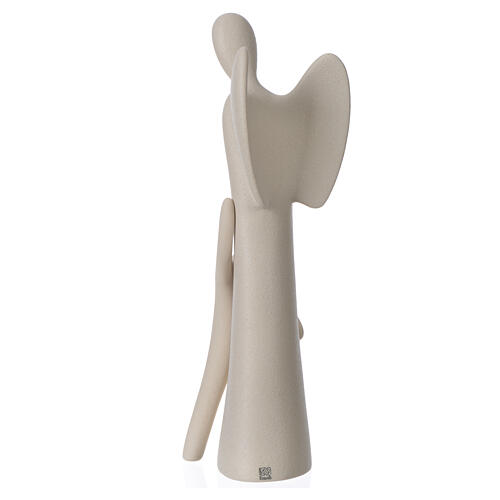 Angelo custode con bimbo gres porcellanato h 28 cm avorio 3