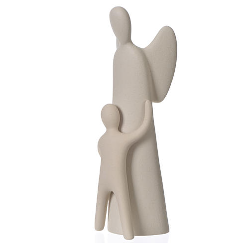 Guardian angel with child in porcelain grès 28cm ivory colour 1