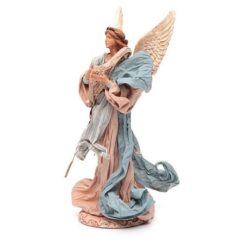 Anioł z harfą żywica i tkanina 37cm 2