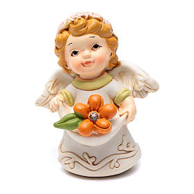 Resin angel figurine with orange flower and glitter 6 cm