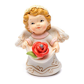 Blonde Resin Angel with Red Rose and Glitter 6 cm