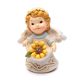 Angel in resin with yellow glitter flower 6 cm