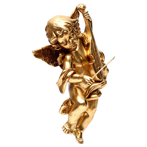Anjo Ouro folha com violino 40 cm 3