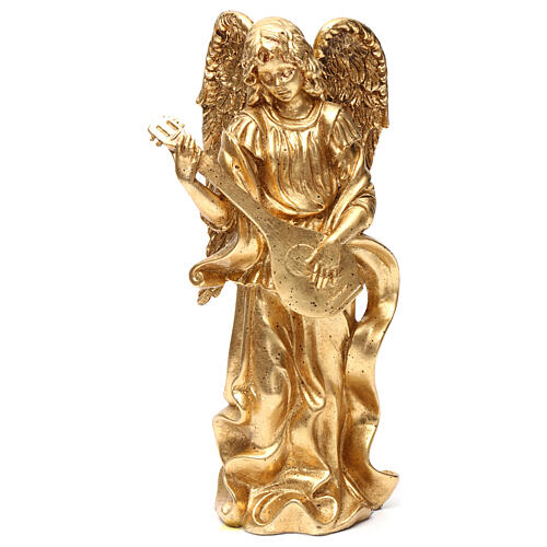 Anjo de pé com bandolim 35 cm ouro folha 1