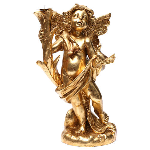 Anioł świecznik złoty listek 45 cm z gołąbkiem 1