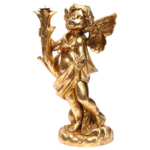 Anjo porta-vela ouro folha 45 cm com pomba 3