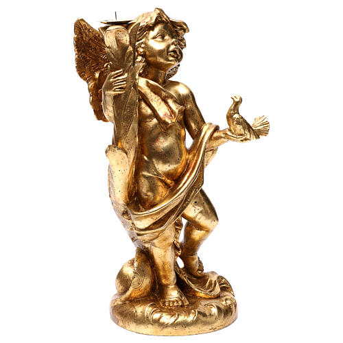 Anjo porta-vela ouro folha 45 cm com pomba 4