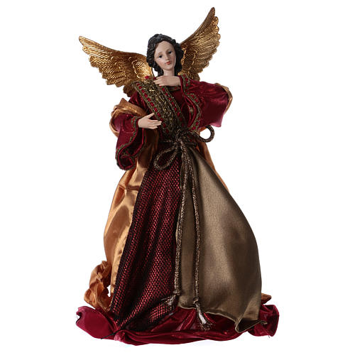 Angel in resin with red and green robe 35 cm 1
