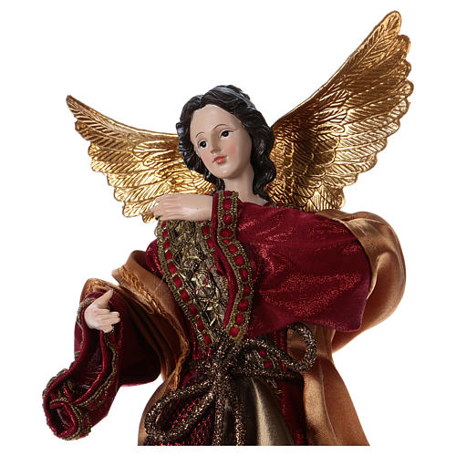 Angel in resin with red and green robe 35 cm 2