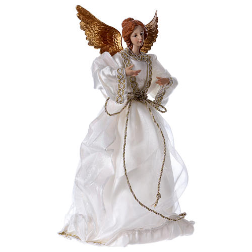 Anjo com tecido branco em resina 35 cm 4