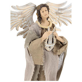 Angel statue 38 cm with lyre burgundy green gauze beige lace