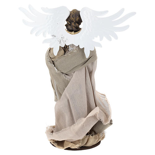 Angel statue 38 cm with lyre burgundy green gauze beige lace 5