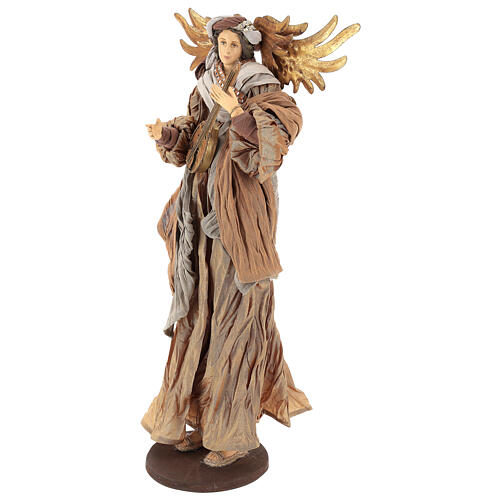Shabby Chic style resin angel 45 cm with mandolin and bronze coloured fabric dress 3