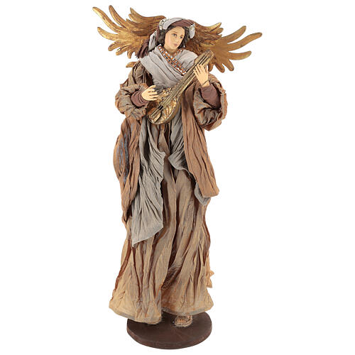 Angel statue 45 cm with mandolin in bronze colored cloth 1