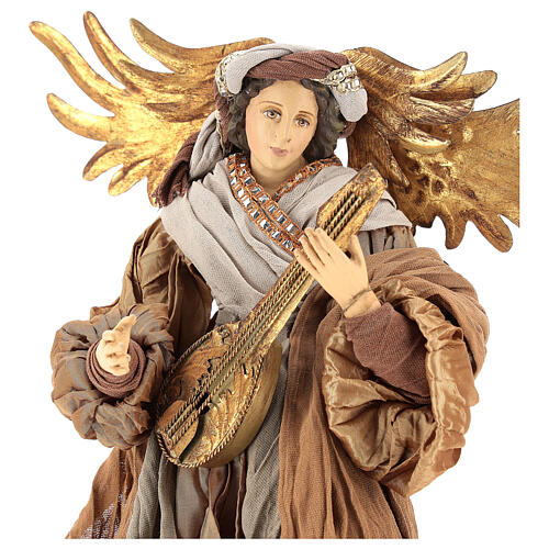 Angel statue 45 cm with mandolin in bronze colored cloth 2