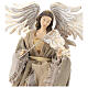 35 cm großer Engel aus Harz und beigefarbenem Stoff mit Geige s2