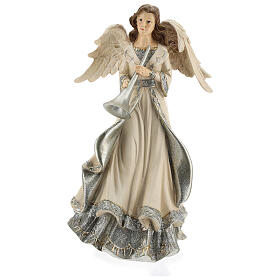 Resin angel with trumpet glitter 12 in