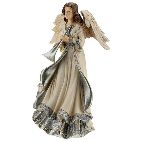Resin angel with trumpet glitter 12 in 3