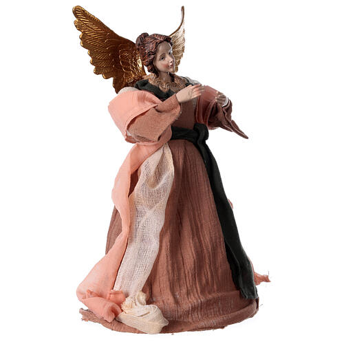 Engel aus Harz und rosa-beigem Stoff, 30 cm 3