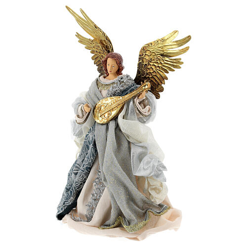Engel aus Harz und silberblauem Stoff im venezianischen Stil, 45 cm 4