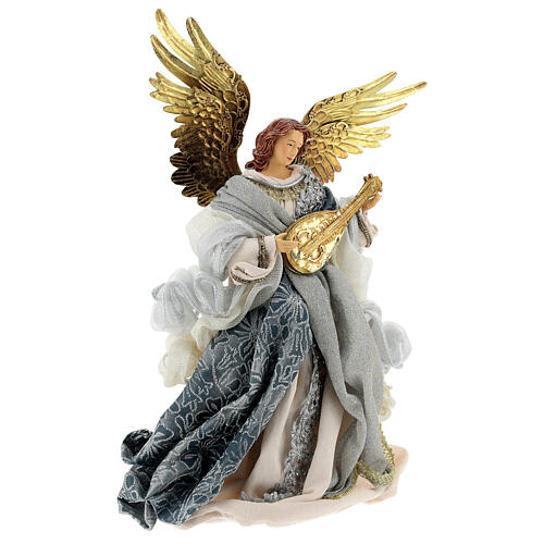 Engel aus Harz und silberblauem Stoff im venezianischen Stil, 45 cm 5