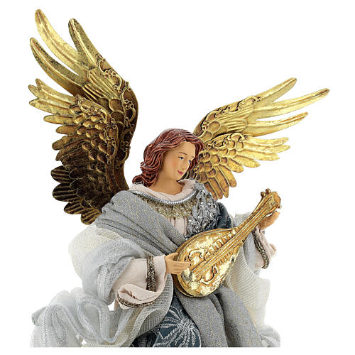 Angel of 45 cm, resin and fabric, blue and silver, Venetian style 2