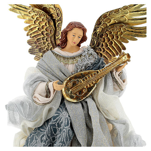 Angel of 45 cm, resin and fabric, blue and silver, Venetian style 3