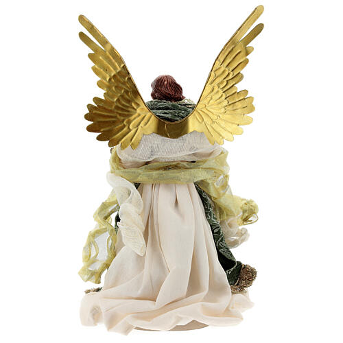 Angel tree topper with mandolin 45 cm green gold fabric Venetian style 6
