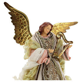 Engel mit Harfe aus Harz und Stoff im venezianischen Stil, 45 cm