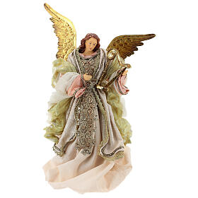 Angel with harp 45 cm, resin and fabric, Venitian style