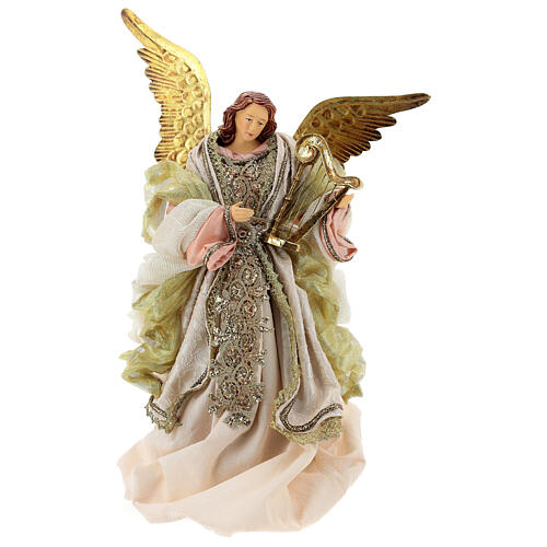 Angel with harp 45 cm, resin and fabric, Venitian style 1
