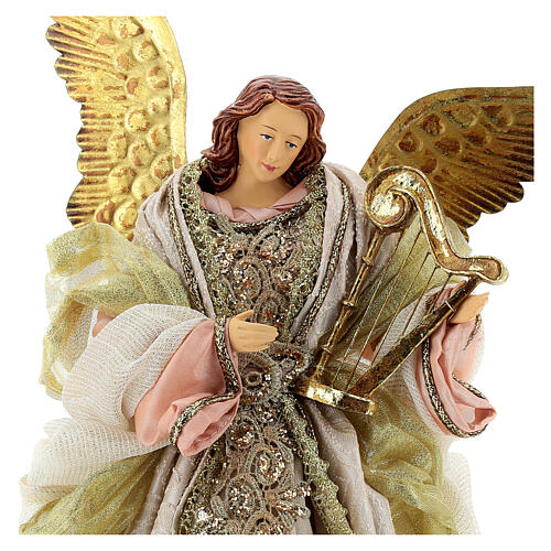 Anioł z harfą 45 cm szpic na choinkę, styl wenecki, żywica i tkanina 4