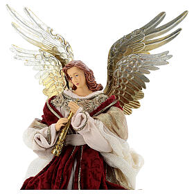 Engel mit Flőte aus Harz und aus rotem und goldfarbenem Stoff im venezianischen Stil, 45 cm