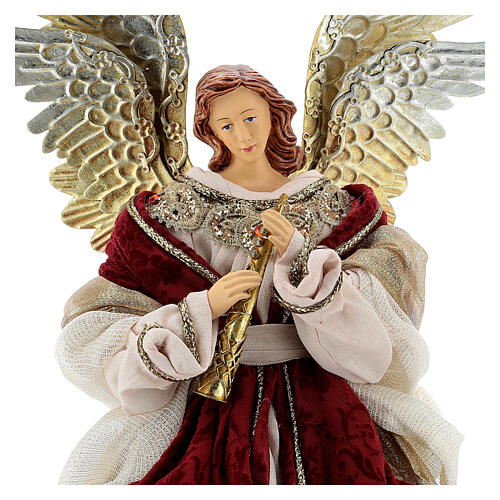 Engel mit Flőte aus Harz und aus rotem und goldfarbenem Stoff im venezianischen Stil, 45 cm 4
