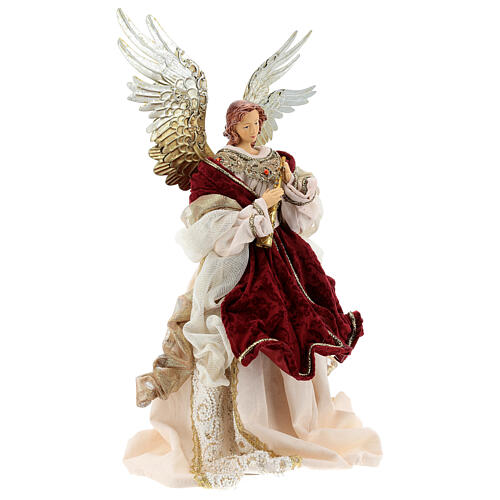 Angel with flute 45 cm, resin and fabric, red and gold, Venitian style 5
