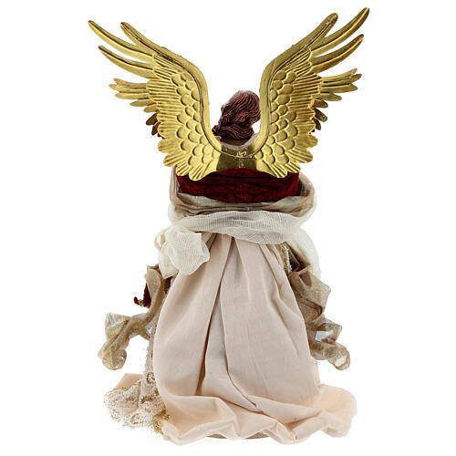 Angel with flute 45 cm, resin and fabric, red and gold, Venitian style 6