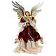 Angel with flute 45 cm, resin and fabric, red and gold, Venitian style s1