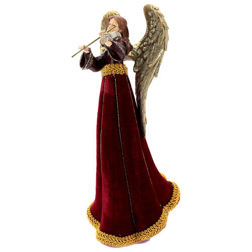 Anioł Bożego Narodzenia ze skrzypcami, szaty czerwone, h 34 cm 3