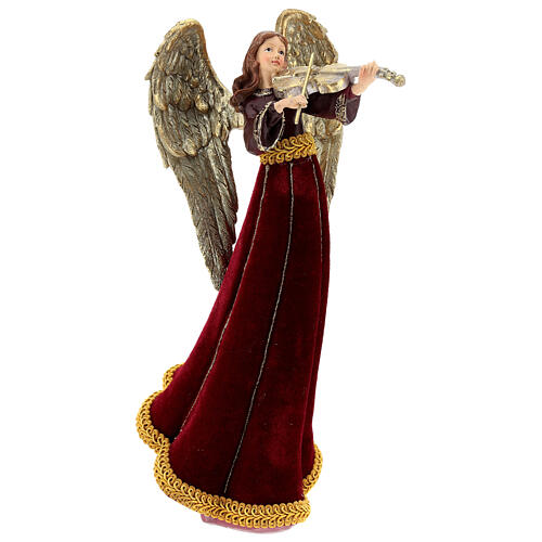 Anioł Bożego Narodzenia ze skrzypcami, szaty czerwone, h 34 cm 4