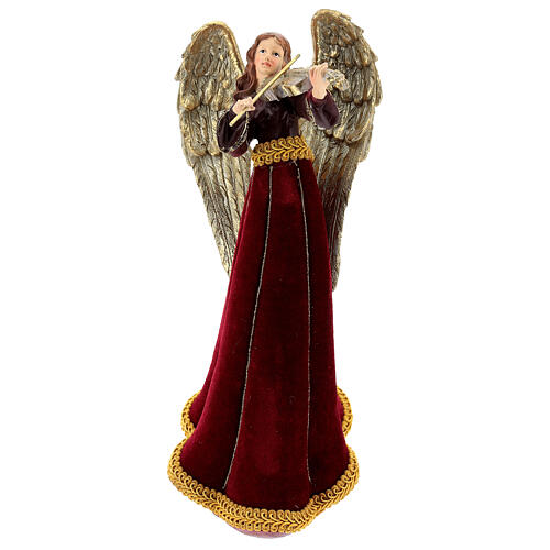 Anjo de Natal com violino roupa vermelha h 34 cm 1