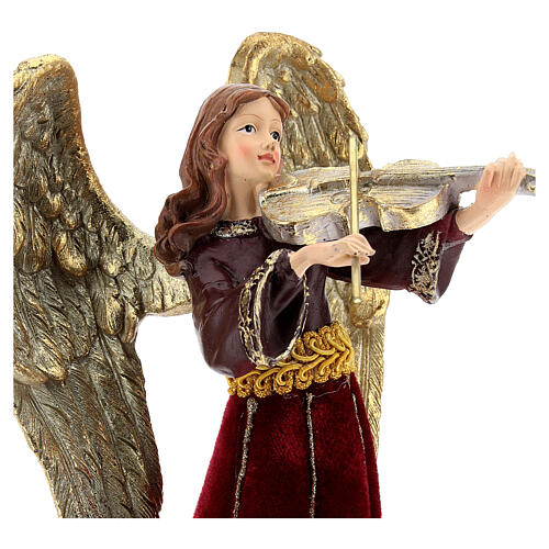 Anjo de Natal com violino roupa vermelha h 34 cm 2