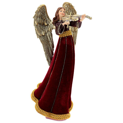 Anjo de Natal com violino roupa vermelha h 34 cm 4