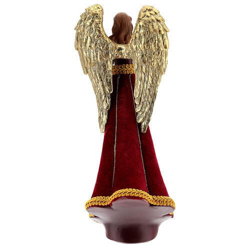 Anioł bożonarodzeniowy z trąbką, szaty czerwone złote, h 33 cm 5
