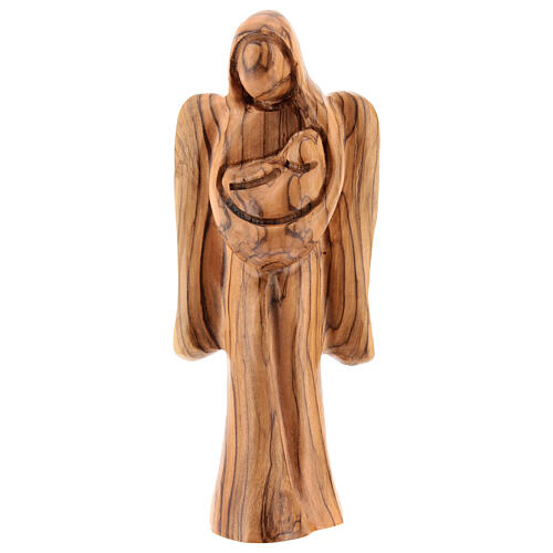 Kleine Engelsfigur mit Kind aus Olivenbaumholz, 18 cm 1