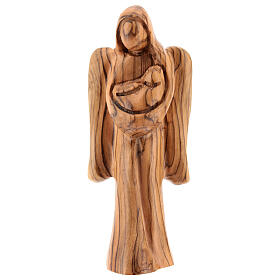 Statuette ange avec enfant en bois d'olivier 18 cm