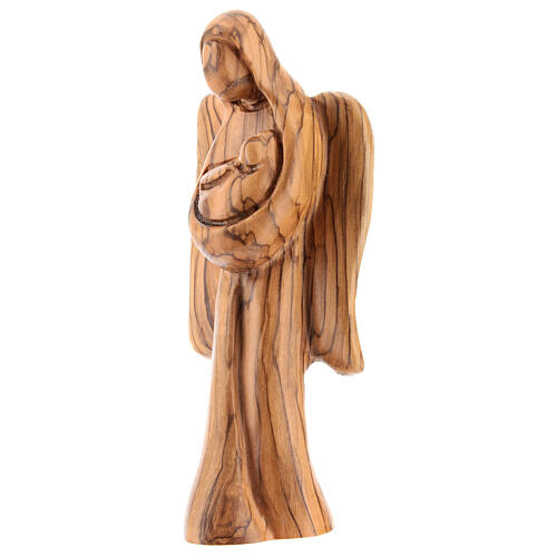Estátua anjo com menino madeira de oliveira 18 cm 3