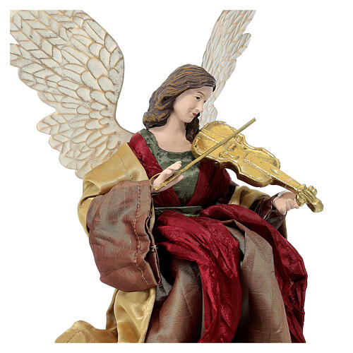 Engel mit Geige im venezianischen Stil in roter und goldener Farbe, 35 cm 2
