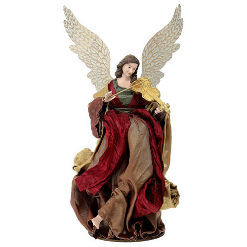 Anioł ze skrzypcami styl wenecki czerwony i złoty 35 cm 1
