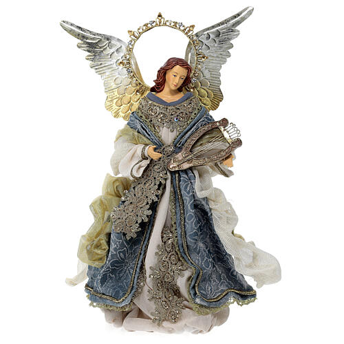Angel with lyre in Venetian style, resin and fabric, 35 cm 1