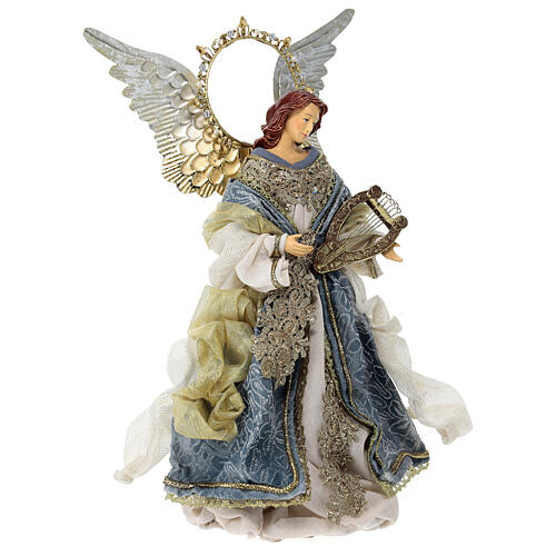 Angel with lyre in Venetian style, resin and fabric, 35 cm 4